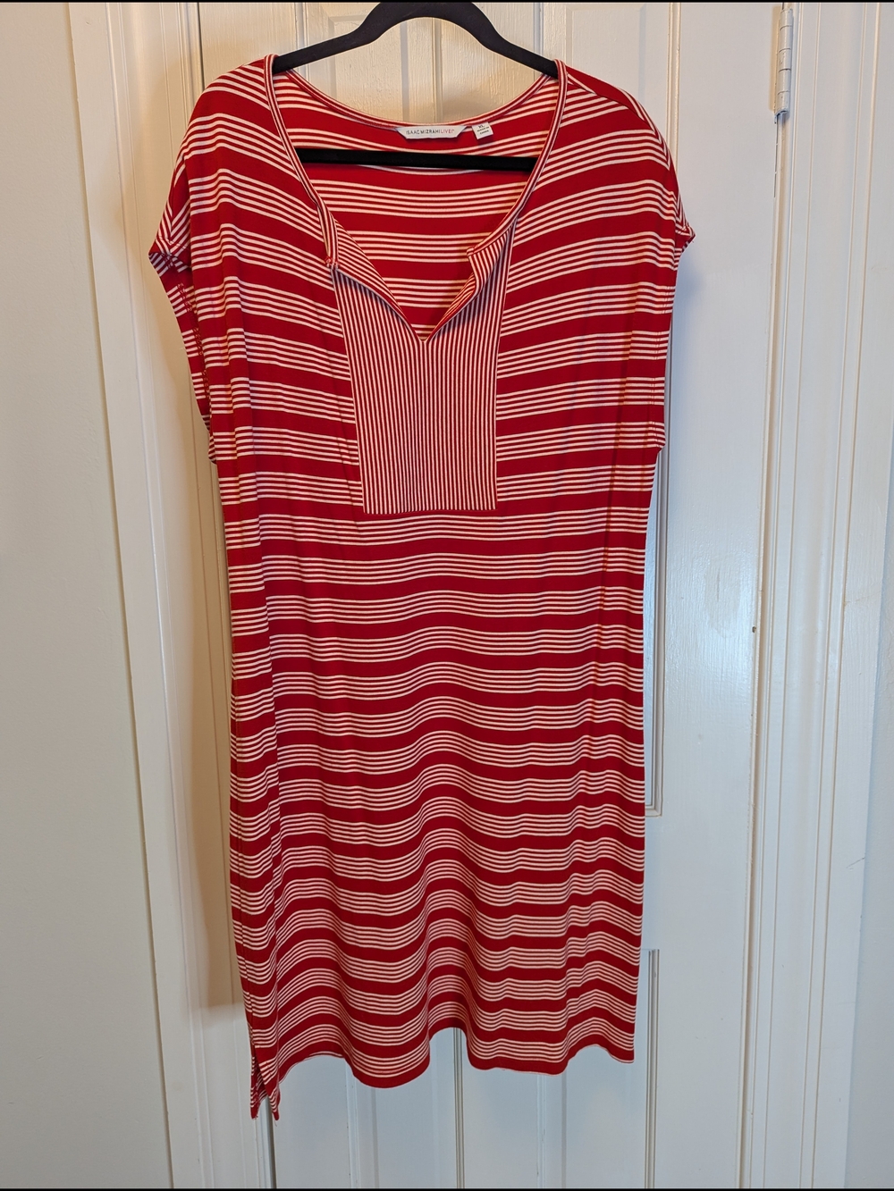 Isaac Mizrahi LIVE! Red and White Striped Knit Shift Dress